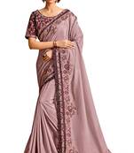 Purple embroidered crepe saree with blouse