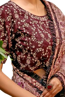 Purple embroidered crepe saree with blouse 2
