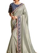 Silver embroidered silk saree with blouse