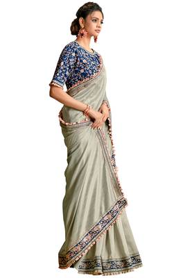 Silver embroidered silk saree with blouse 3