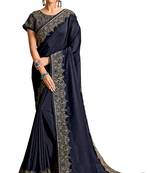 Blue embroidered georgette saree with blouse
