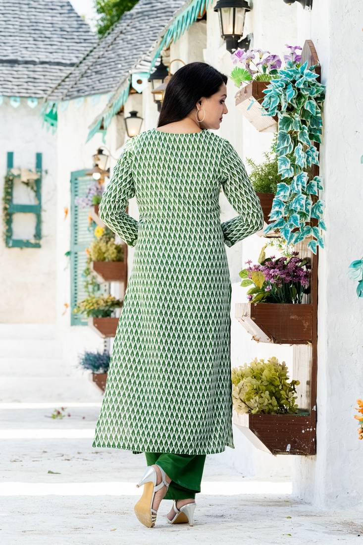 Green floral print rayon salwar