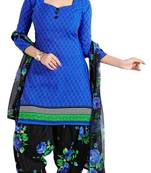 Blue printed Cotton unstitched salwar with dupatta