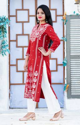 Wine floral print rayon salwar 3