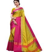 Mustard woven poly silk saree with blouse