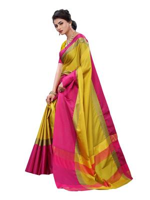 Mustard woven poly silk saree with blouse 4