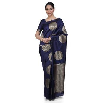 Blue woven banarasi cotton saree with blouse 1
