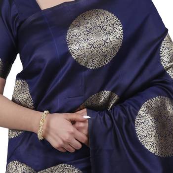 Blue woven banarasi cotton saree with blouse 5
