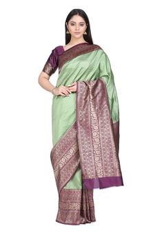 Green Banarasi Cotton Woven Zari Work Designer Saree