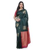 Green woven banarasi cotton saree with blouse