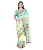 Light green embroidered chiffon saree with blouse