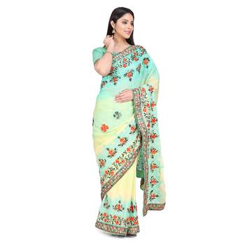 Light green embroidered chiffon saree with blouse 3