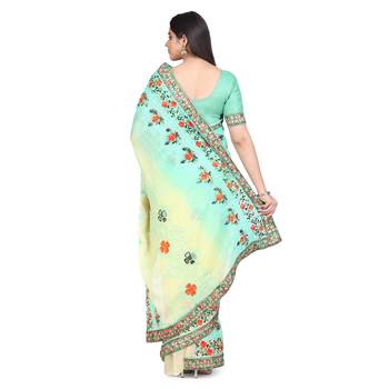 Light green embroidered chiffon saree with blouse 4