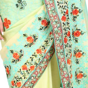 Light green embroidered chiffon saree with blouse 5