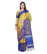 Yellow embroidered cotton silk saree with blouse