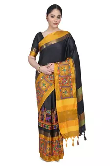 Gold embroidered cotton silk saree with blouse