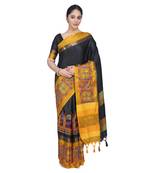 Gold embroidered cotton silk saree with blouse