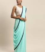 Light blue hand woven satin saree with blouse
