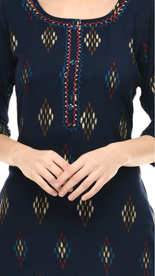 Women Gold Printed Kurta & Pant With Dupatta Set(Blue) 4