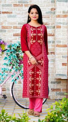 Maroon floral print rayon salwar 1