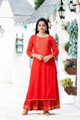 Red floral print rayon salwar 1