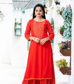 Red floral print rayon salwar