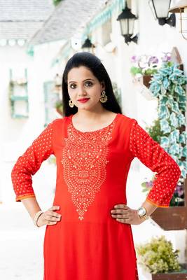 Red floral print rayon salwar 2