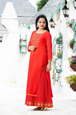 Red floral print rayon salwar 3