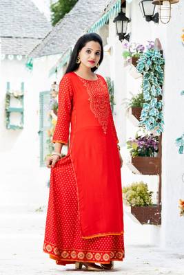 Red floral print rayon salwar 4