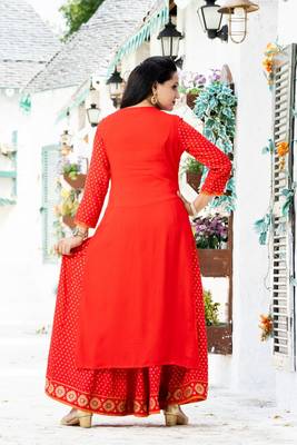 Red floral print rayon salwar 5