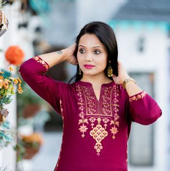 Wine block print rayon salwar 4