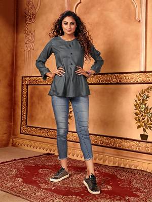 Grey plain cotton party-tops 1