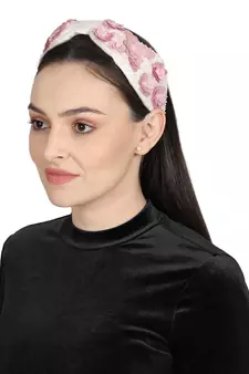 Anekaant White/Pink Art Silk Floral Sequinned  Hairband