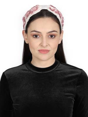 Anekaant White/Pink Art Silk Floral Sequinned  Hairband 4