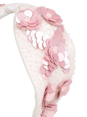 Anekaant White/Pink Art Silk Floral Sequinned  Hairband 5