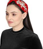 Anekaant Red/Gold Velvet Floral Beaded Hairband