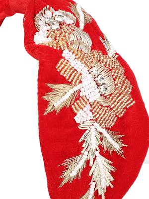 Anekaant Red/Gold Velvet Floral Beaded Hairband 5