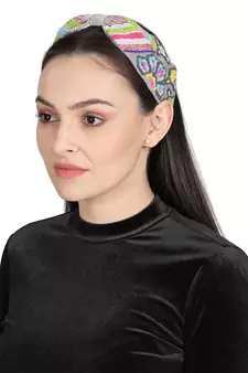Anekaant Grey/Multi Velvet Floral Beaded Hairband