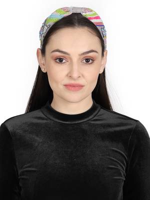 Anekaant Grey/Multi Velvet Floral Beaded Hairband 4