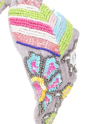 Anekaant Grey/Multi Velvet Floral Beaded Hairband 5