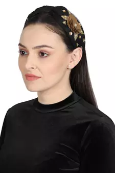 Anekaant Black/Gold Art Silk Floral Sequinned  Hairband