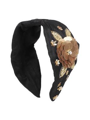 Anekaant Black/Gold Art Silk Floral Sequinned  Hairband 2