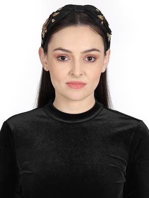 Anekaant Black/Gold Art Silk Floral Sequinned  Hairband 4