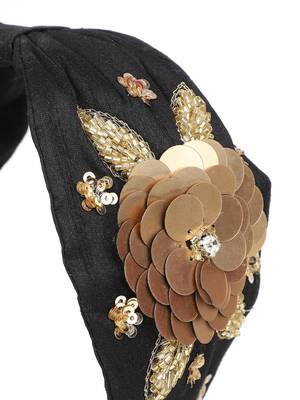 Anekaant Black/Gold Art Silk Floral Sequinned  Hairband 5