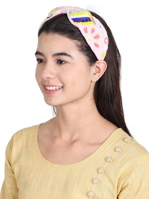 Anekaant Pink/Multi Velvet Floral Beaded  Hairband 1