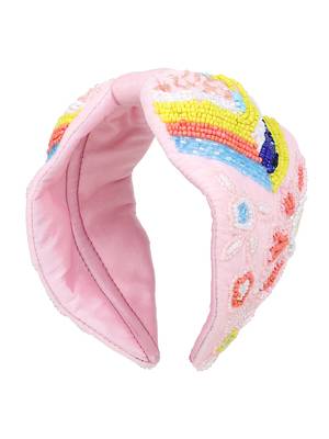 Anekaant Pink/Multi Velvet Floral Beaded  Hairband 2