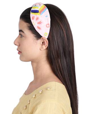 Anekaant Pink/Multi Velvet Floral Beaded  Hairband 3