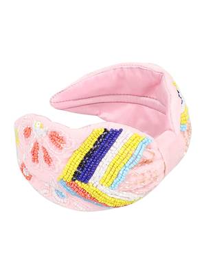 Anekaant Pink/Multi Velvet Floral Beaded  Hairband 5
