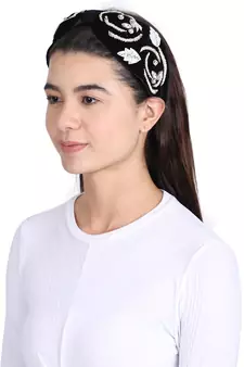 Anekaant Black/Gold Velvet Embellished Hairband