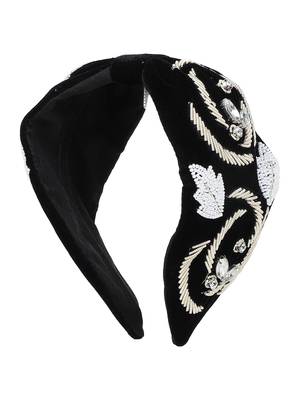 Anekaant Black/Gold Velvet Embellished Hairband 2